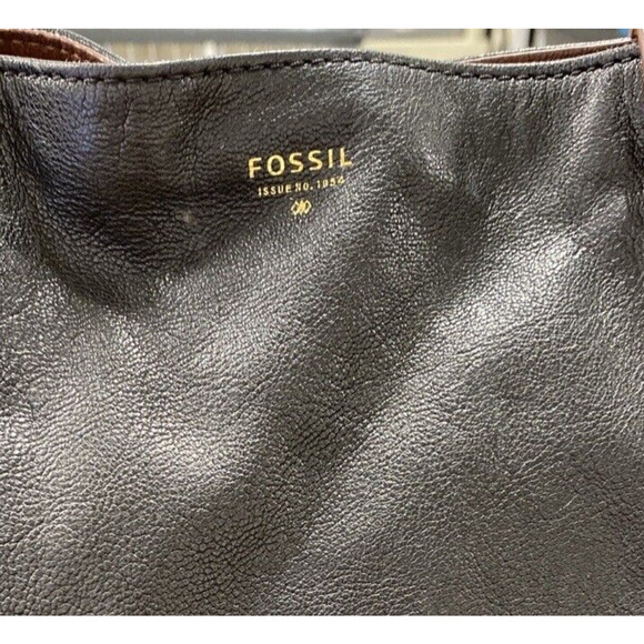 Boho Fossil Black & Brown Leather Tote Purse Hobo Bag Expandable Side Zippers - Picture 3 of 10